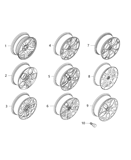 2018 Jeep Renegade Aluminum Wheel Diagram for 6UM71MAAAA