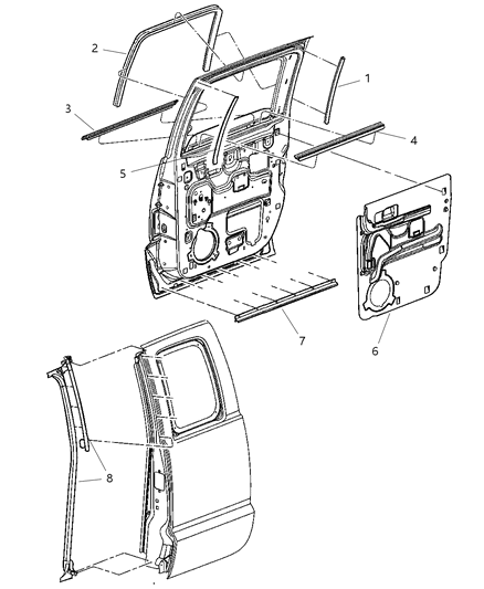 2005 Dodge Dakota Seal-Rear Door Diagram for 55359445AC