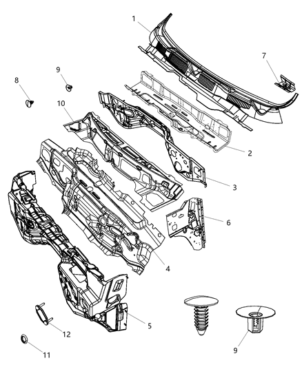 2014 Ram 1500 Cowl, Dash Panel & Related Parts Diagram