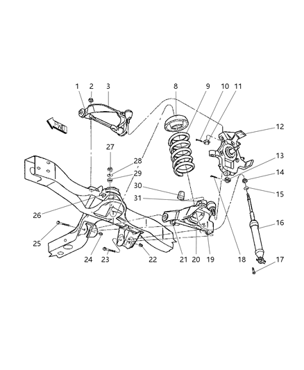 2004 Dodge Dakota Front Steering Knuckle Diagram for 52106938AC