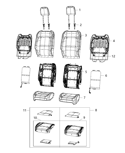 2019 Jeep Wrangler Front Seat Cushion Diagram for 6PW87LA3AF