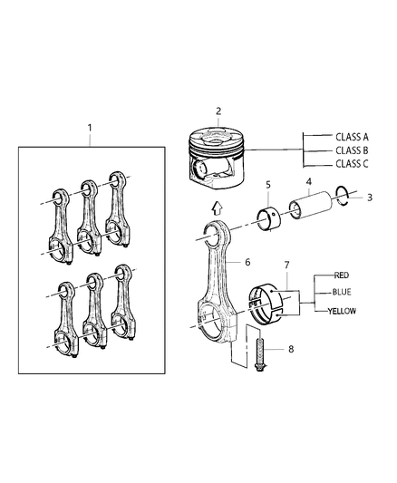 2020 Jeep Grand Cherokee Pistons, Piston Rings, Connecting Rods & Connecting Rod Bearing Diagram 1