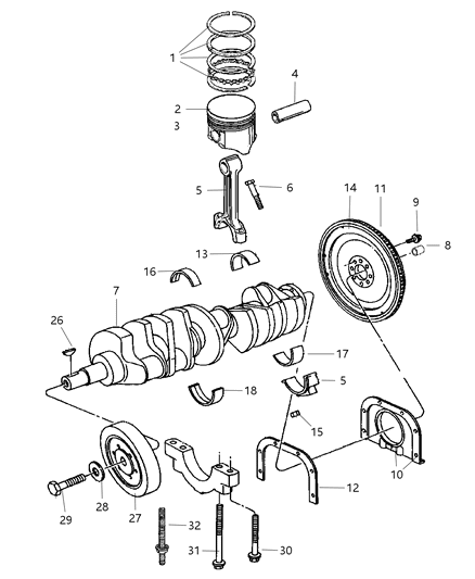 1998 Dodge Viper Crankshaft & Piston Diagram