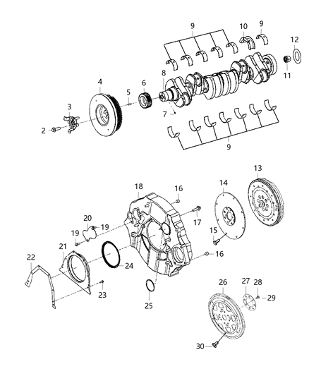 2010 Dodge Ram 5500 Crankshaft, Crankshaft Bearings, Damper And Flywheel Diagram