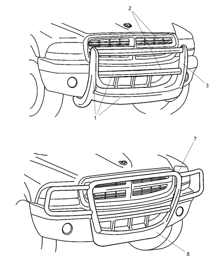 2000 Dodge Dakota Grille & Brush Guards Diagram