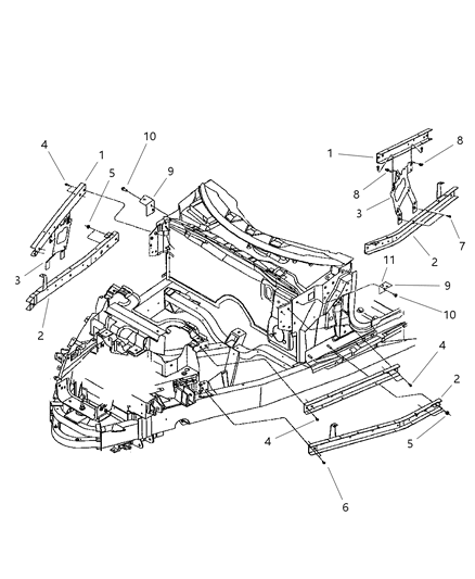 2001 Chrysler Prowler Beam-Hood Side Diagram for 4786124AC