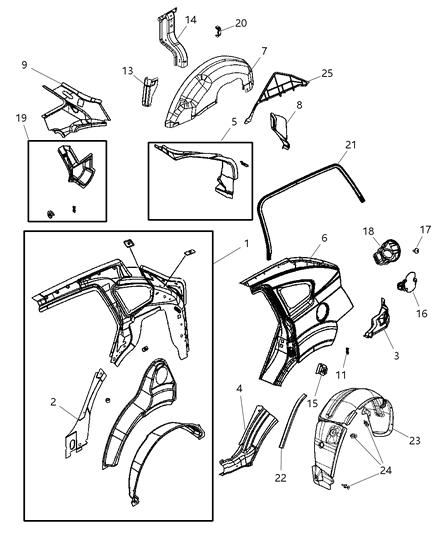 2008 Dodge Caliber Rear Aperture (Quarter) Panel Diagram