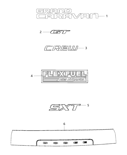 2018 Dodge Grand Caravan Nameplates - Emblem & Medallions Diagram