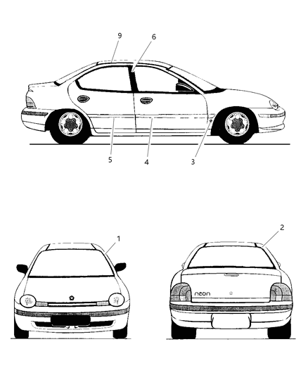 1999 Dodge Neon Molding Rear Door Diagram for RG43VTEAA