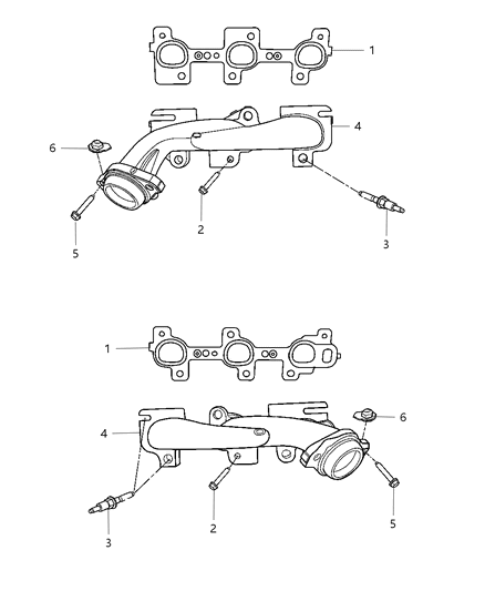 2008 Dodge Ram 1500 Exhaust Manifold & Exhaust Manifold Heat Shield Diagram 1