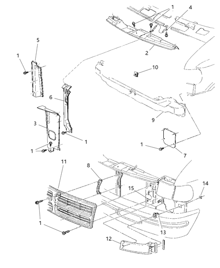 1997 Dodge Ram Wagon Radiator Support Diagram for 55346641