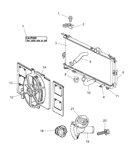 1999 Dodge Neon Radiator & Related Parts Diagram 1