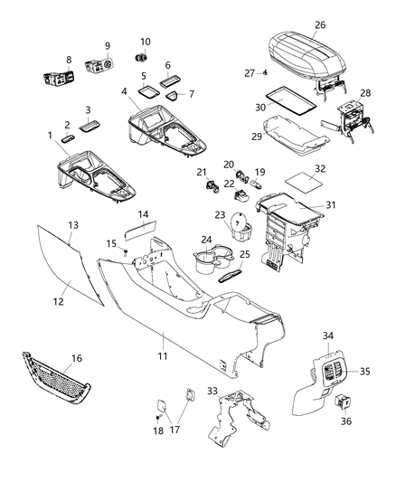 2015 Jeep Cherokee Console ARMREST Diagram for 1WZ79DX9AD