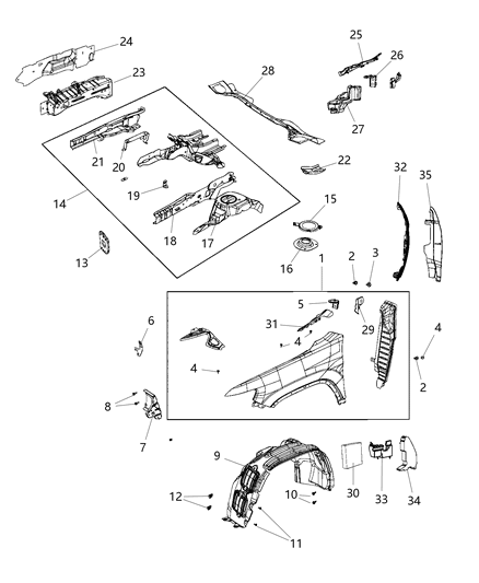 2019 Jeep Cherokee MUCKET-Fender To COWL Diagram for 68103106AC