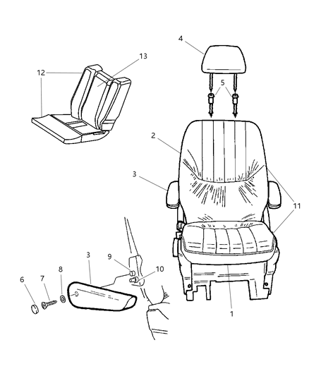 2007 Dodge Caravan Quad Seat Cushion Diagram for ZA411J3AA