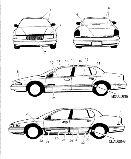 1997 Chrysler LHS Mouldings & Cladding Diagram
