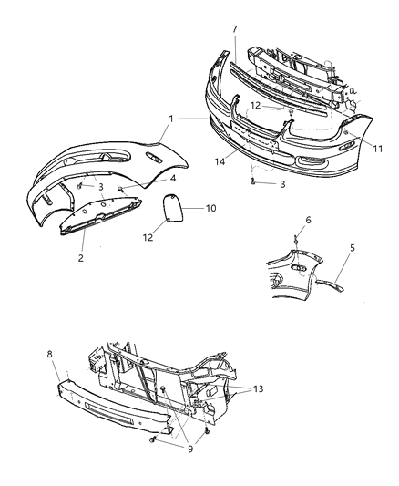 2004 Dodge Neon Front Bumper Cover Diagram for 5101772AA