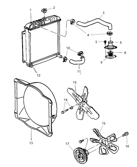 1997 Dodge Ram Van Radiator & Related Parts Diagram