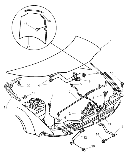 1999 Chrysler Cirrus Hood & Hood Release Diagram