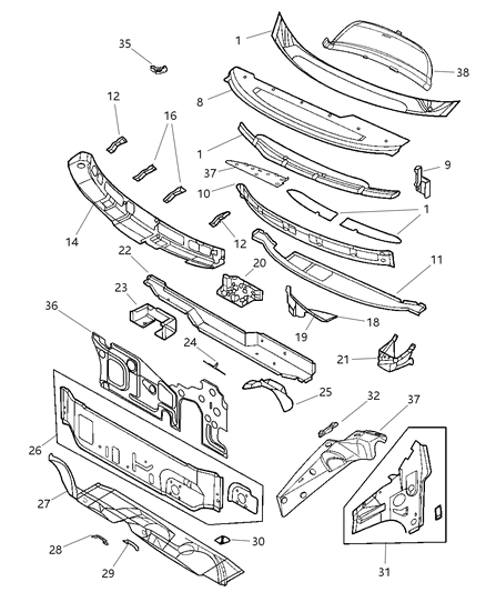 1999 Dodge Caravan Cowl & Dash Panel Diagram