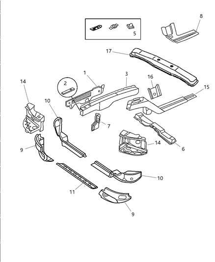 1997 Chrysler Concorde Reinforcement And Bracket, Shipping Tie Down , Right Diagram for 4624526