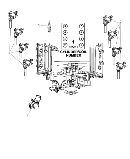 2009 Dodge Ram 3500 Ignition Spark Plugs, Wires, Coils Attaching Parts Diagram