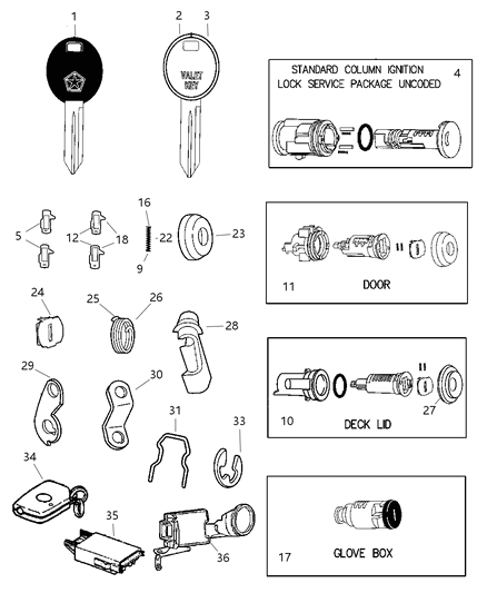 1999 Chrysler LHS Lock Cylinders & Double Bitted Lock Cylinder Repair Components Diagram