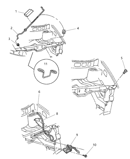 1998 Dodge Grand Caravan Hood Release & Related Parts Diagram