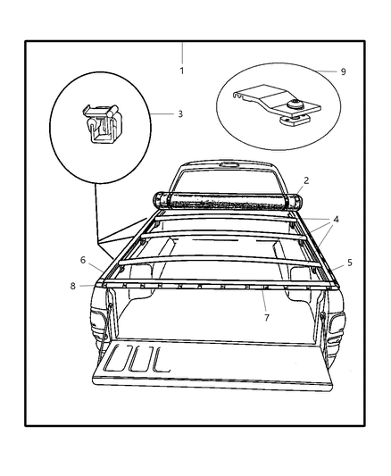 2011 Dodge Dakota Rear Rail-TONNEAU Cover Diagram for 5161951AA