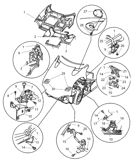 2002 Dodge Viper Hood Release & Hinge Diagram