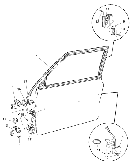 1997 Jeep Cherokee Door, Front Diagram 3