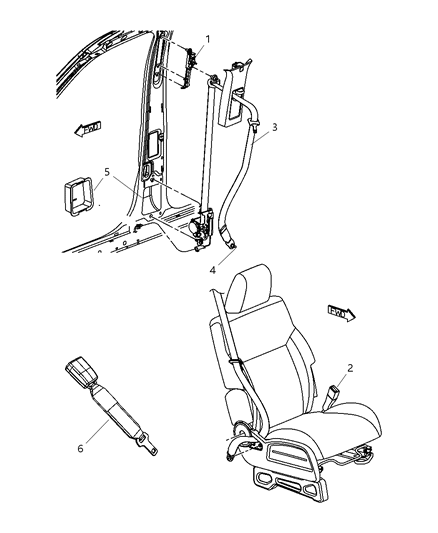 2011 Dodge Nitro Front Inner Seat Belt Inner Buckle Diagram for 1JP321DVAB