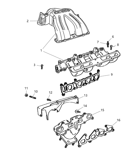 2003 Jeep Liberty Manifolds - Intake & Exhaust Diagram 1