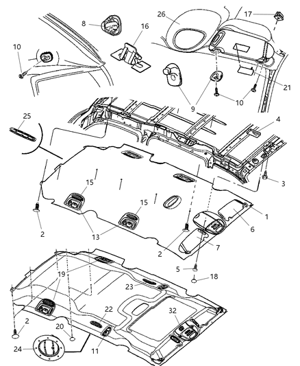 2007 Dodge Caravan Headliner & Visor Diagram