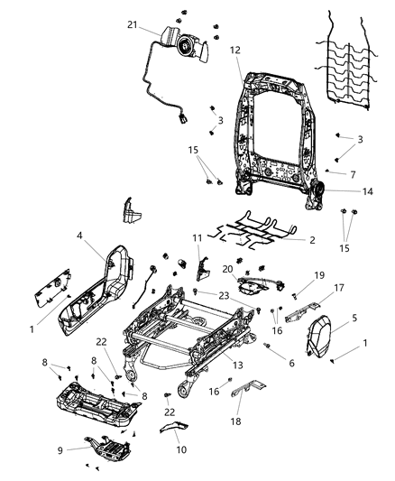 2009 Dodge Ram 1500 Adjusters, Recliners & Shields - Passenger Seat - Power Diagram