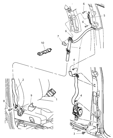 2005 Dodge Durango Front Inner Seat Belt Diagram for XG971D5AC