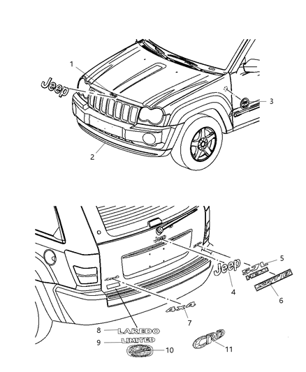 2007 Jeep Grand Cherokee Nameplates & Decals Diagram