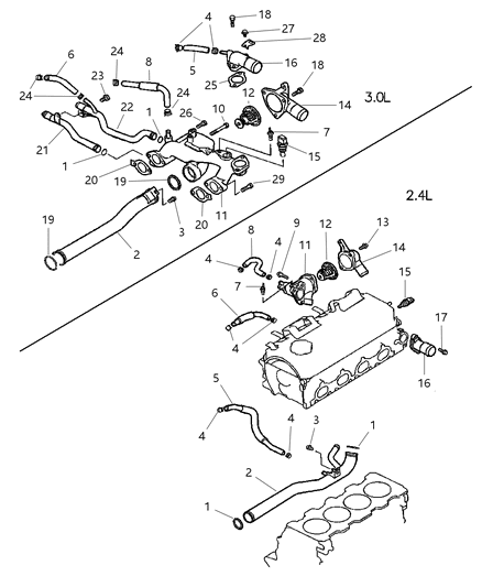 2001 Chrysler Sebring Coupe Thermostat & Related Parts Diagram