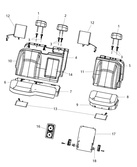 2016 Ram 3500 Cab Chassis Crew Cab Rear Seat - Split Seat Diagram