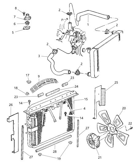 1998 Jeep Grand Cherokee Radiator & Related Parts Diagram 2