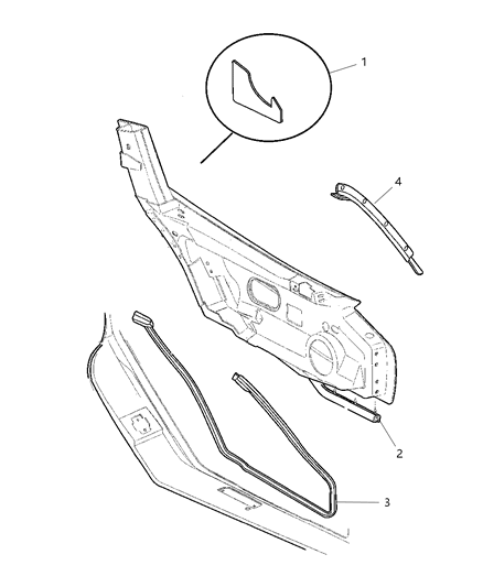 2001 Dodge Viper Door, Front Weatherstrips & Seal Diagram 1