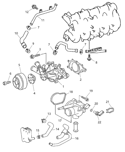 2004 Dodge Sprinter 2500 Water Pump & Related Parts Diagram