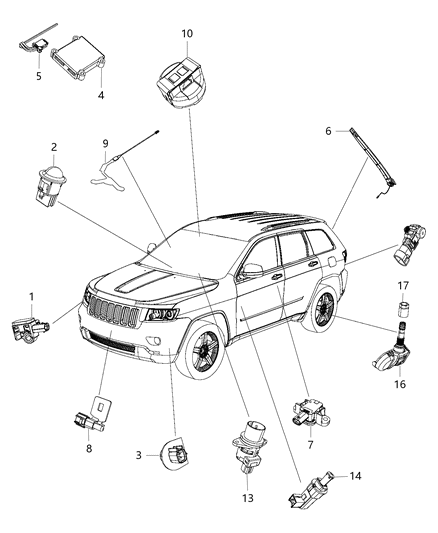 2016 Jeep Grand Cherokee Sensors - Body Diagram