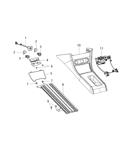 2020 Dodge Charger Floor Console, Front Diagram 2