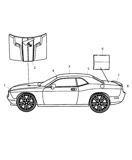 2013 Dodge Challenger Decal-SUNROOF Diagram for 1YR71PR4AA