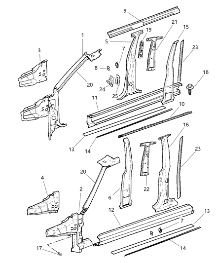 2000 Jeep Cherokee Aperture Panel - Panels, Body Side Diagram 1