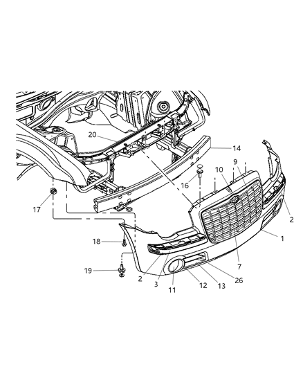 2005 Chrysler 300 Fascia, Front Diagram