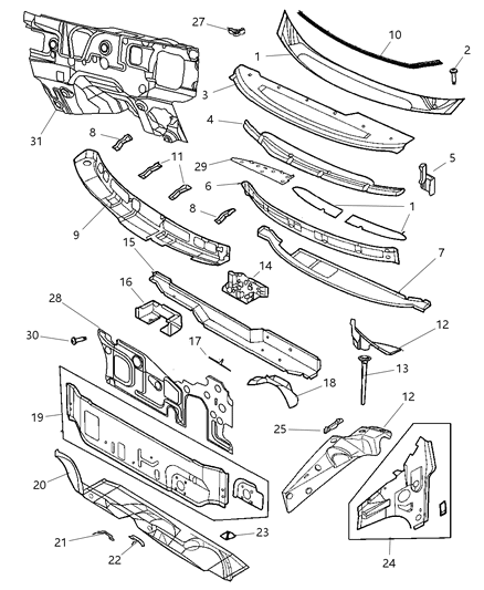 2007 Chrysler Town & Country WEATHERSTRIP-Hood To COWL Diagram for 68020142AA