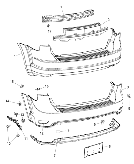 2012 Dodge Journey Rear Bumper Cover Diagram for 68034219AG