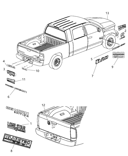 2009 Dodge Ram 2500 Nameplate Diagram for 68036731AA